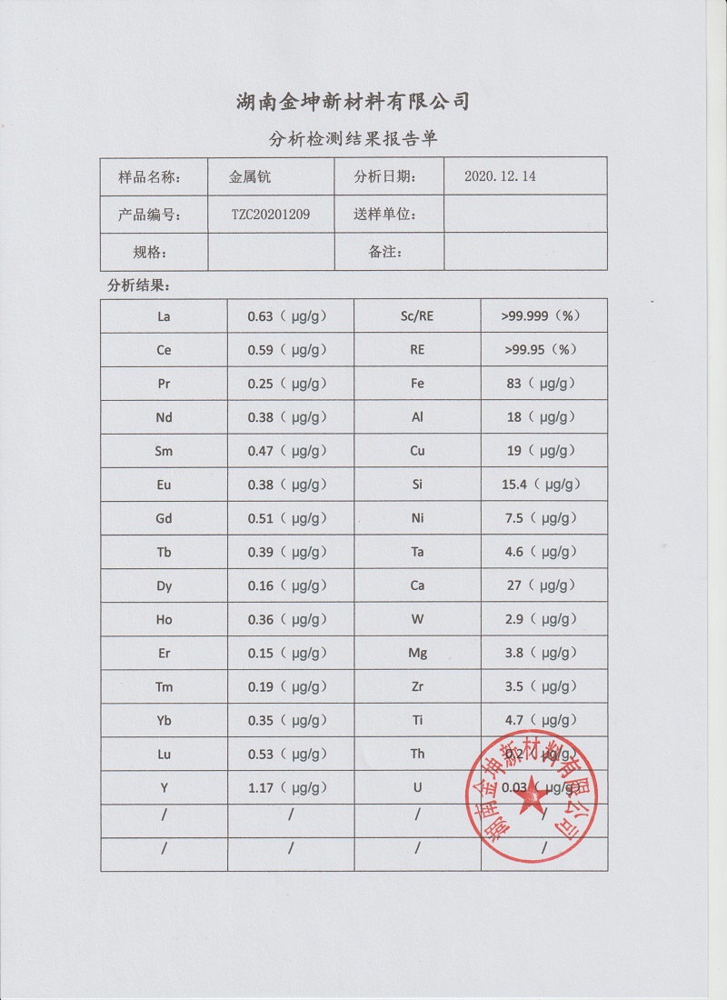 湖南金坤新材料有限公司,金屬鈧,金屬鈧粉,鋁鈧合金,金屬鈧靶,鋁鈧靶材,鋁基靶材,氧化鈧,各類(lèi)鈧鹽,氟化鈧,貴金屬粉末低氧超細(xì)鈦粉,鋯粉,鉿粉,鈮粉,鉭粉